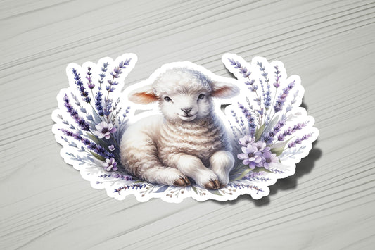 a sticker of a lamb sitting on a table