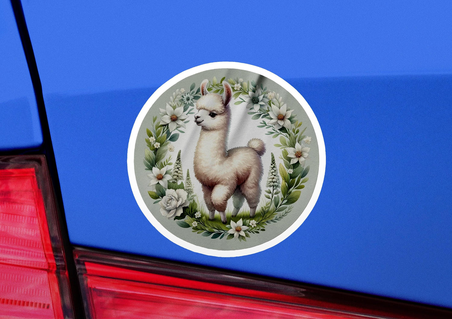 a sticker with a picture of a llama on it