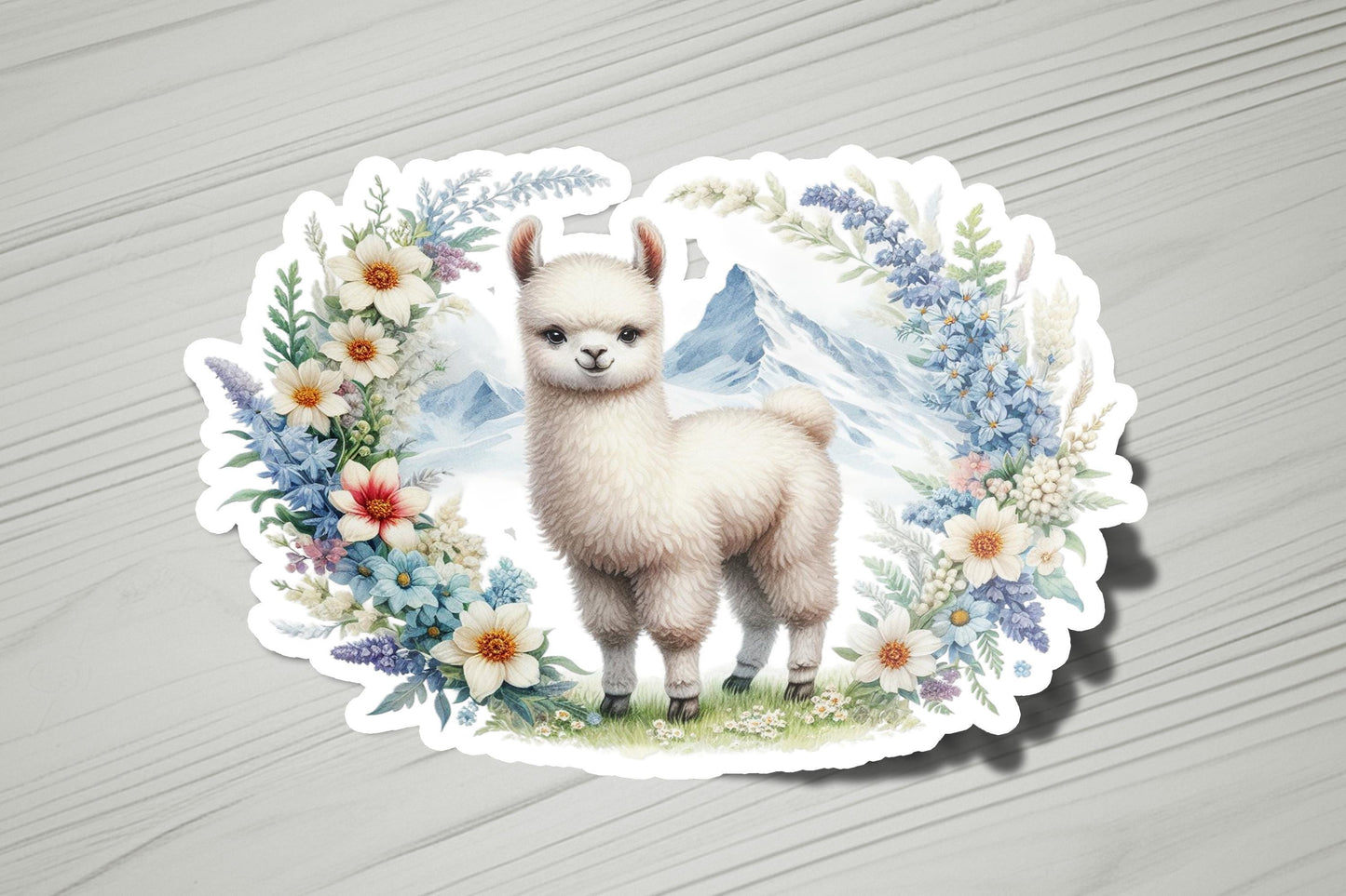 a sticker of a llama surrounded by flowers