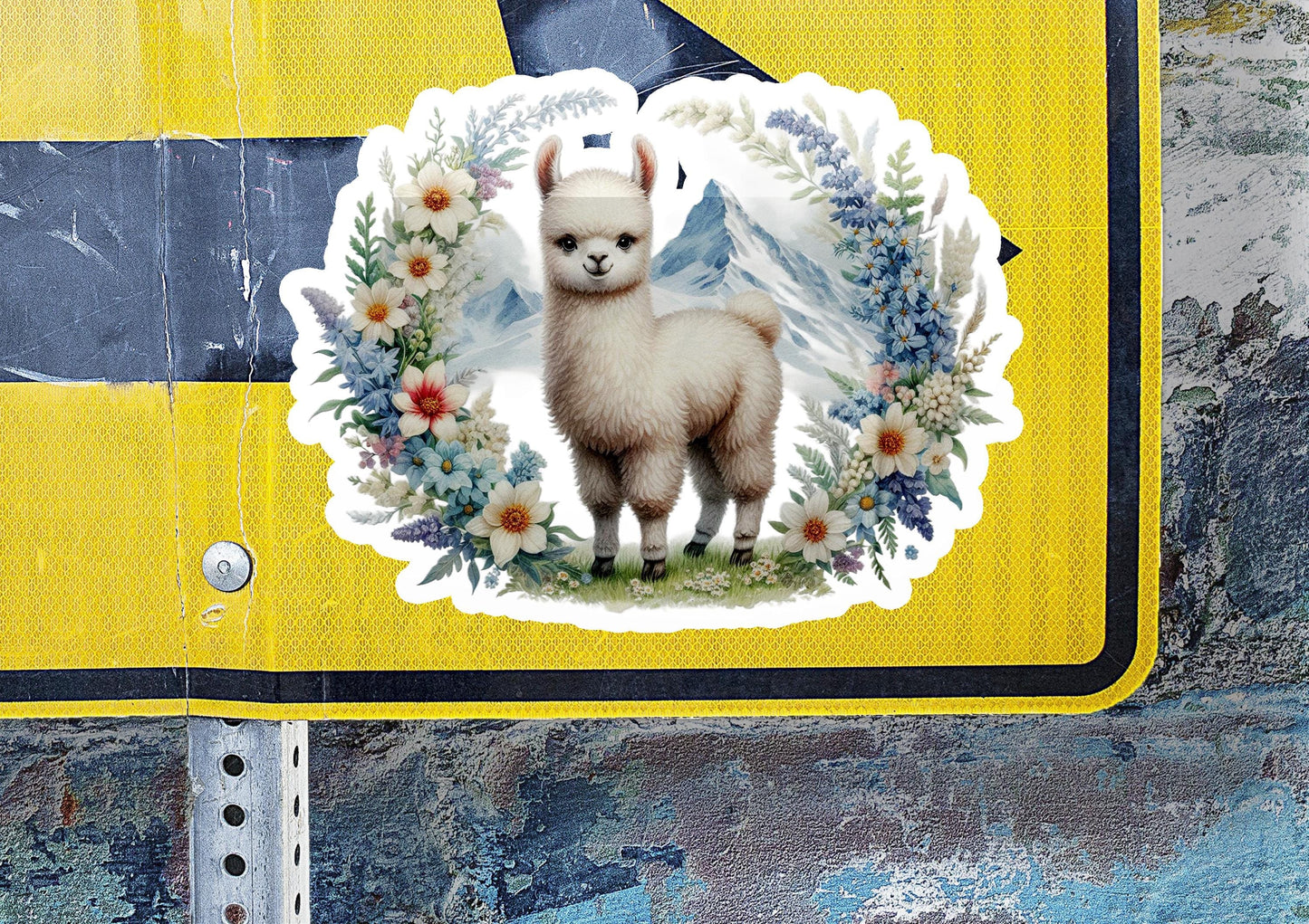 a sticker with a picture of a llama on it