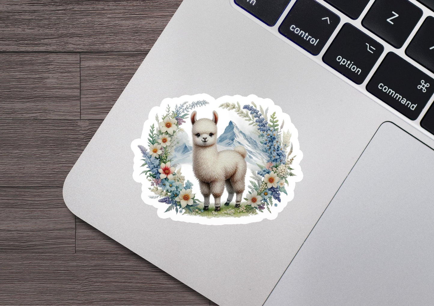 a sticker of a llama surrounded by flowers