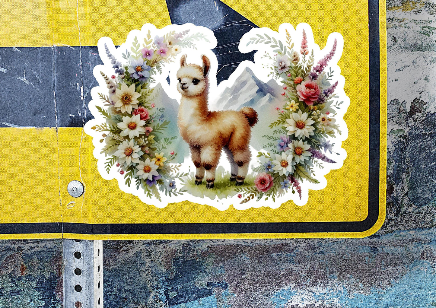 a sticker with a picture of a llama on it