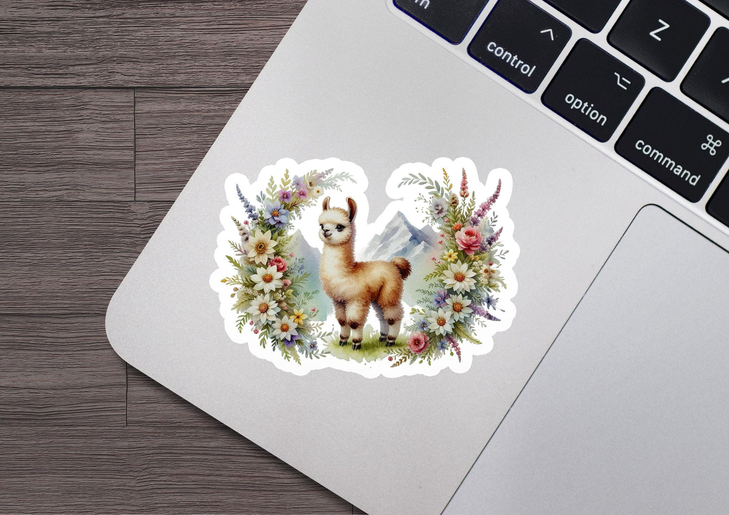 a sticker of a llama surrounded by flowers