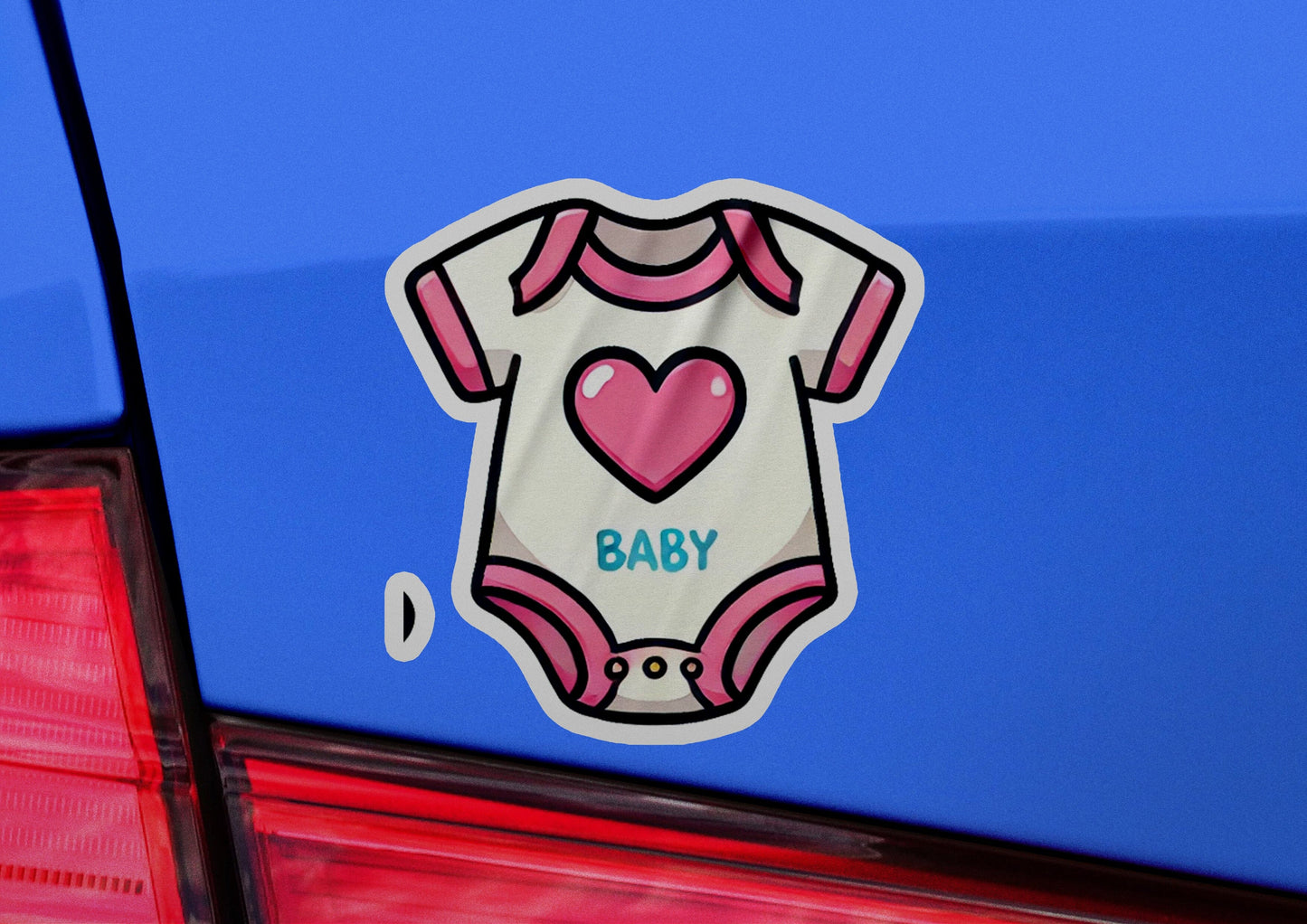 a baby bodysuit sticker on the back of a car