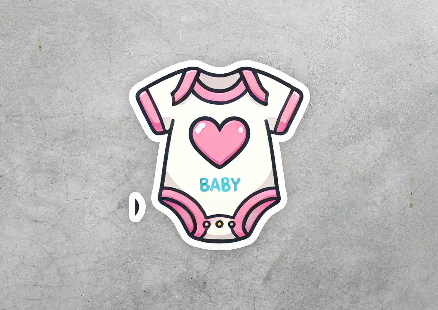 a sticker of a baby bodysuit with a heart on it