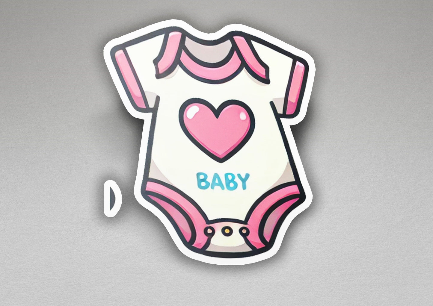 a sticker of a baby onesuit with a heart on it