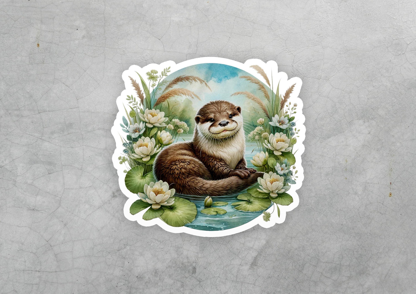a sticker with a picture of a otter on it