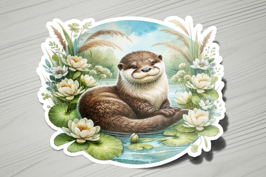 a sticker with a picture of a otter on it