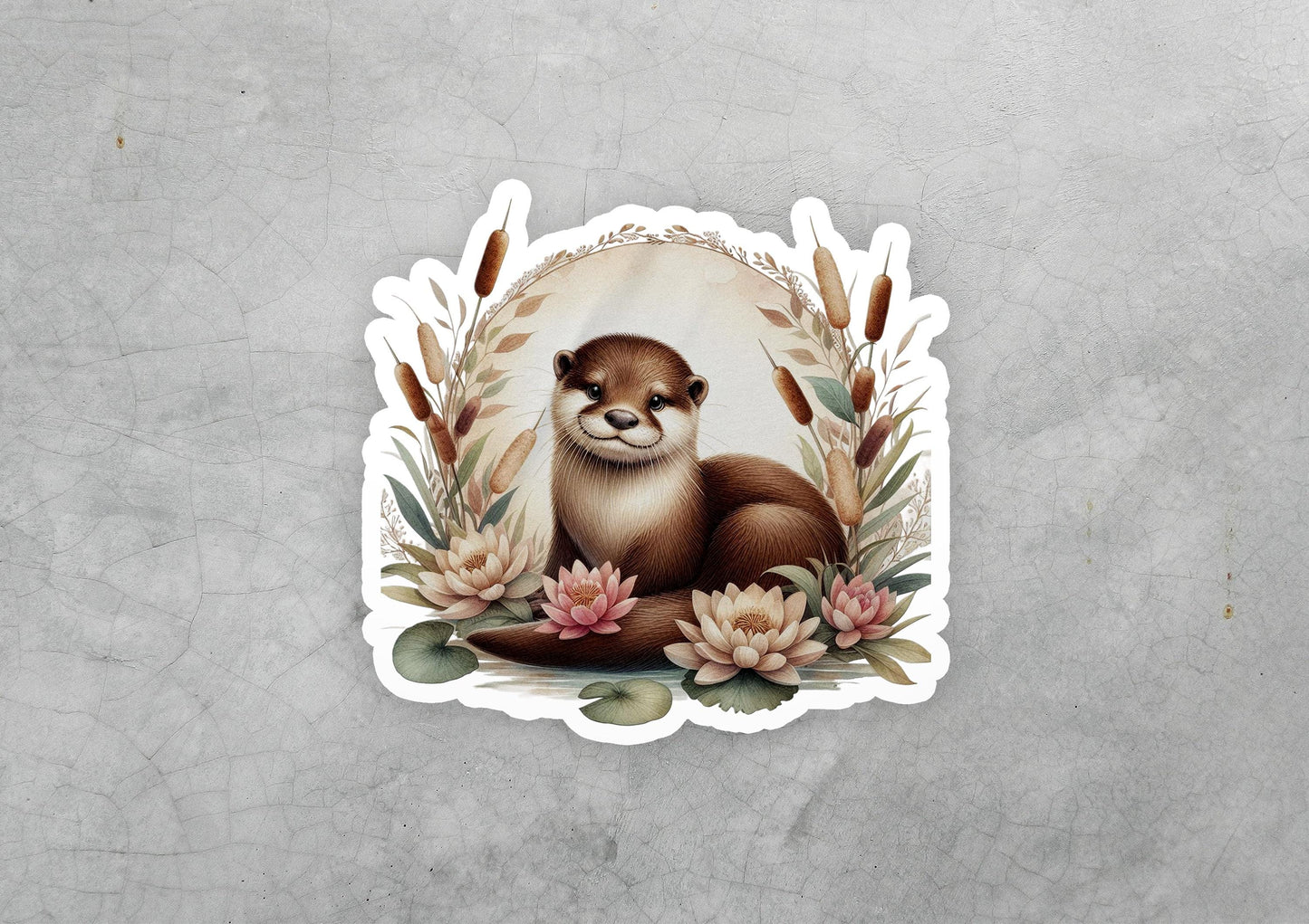 a sticker with a picture of a otter on it