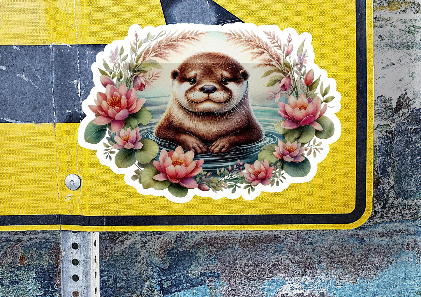 a sticker with a picture of a beaver on it