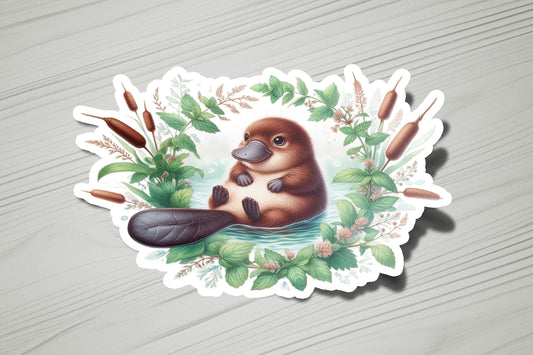 a sticker of a beaver sitting on top of a body of water