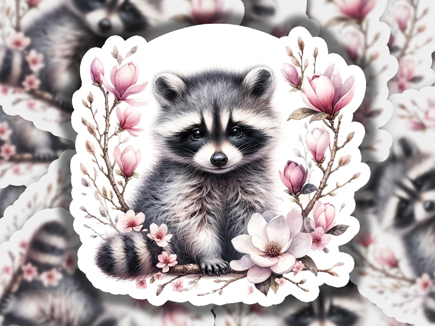 a painting of a raccoon surrounded by flowers