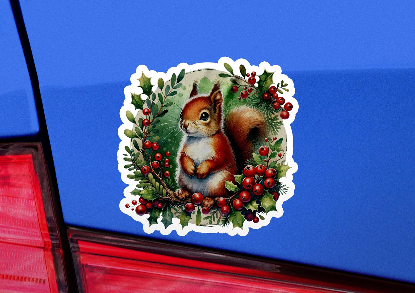 a sticker of a squirrel on a car