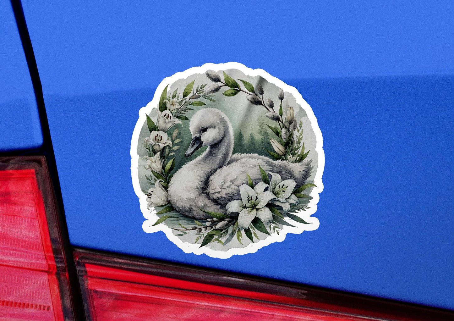 a sticker with a picture of a swan on it