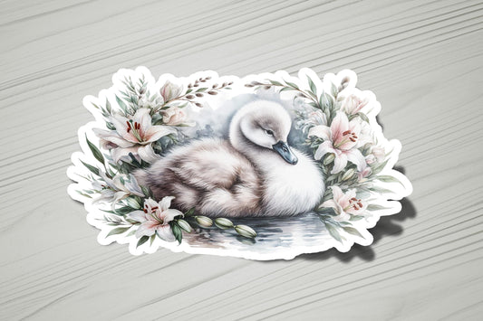 a picture of a duck with flowers on it