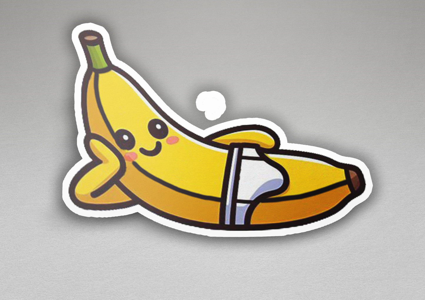 a sticker of a banana with a glass in it