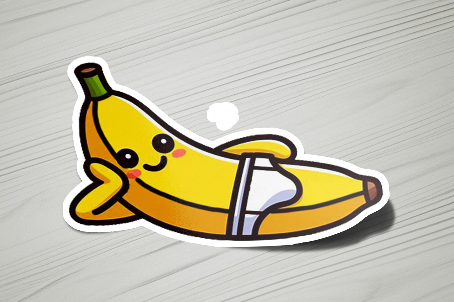 a sticker of a banana with a glass in it
