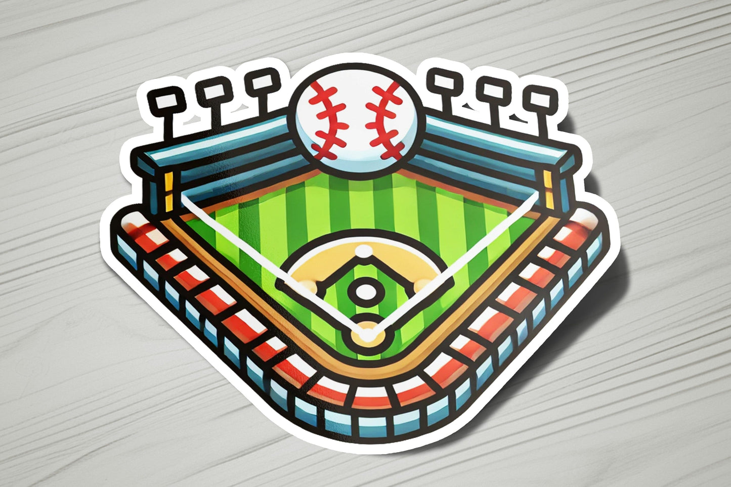 a sticker of a baseball field with a ball