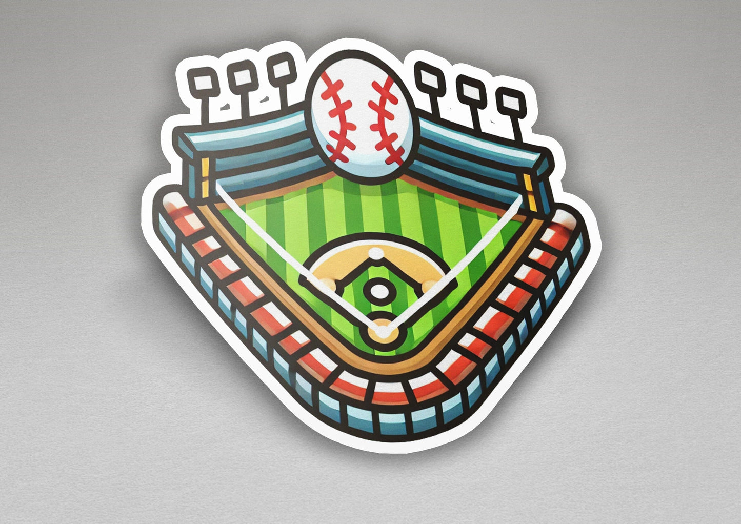 a sticker of a baseball field with a ball in it