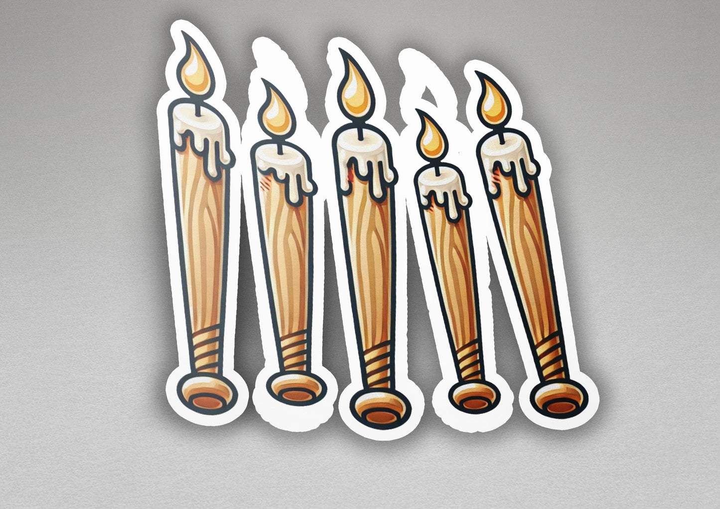 a set of five stickers with candles on them