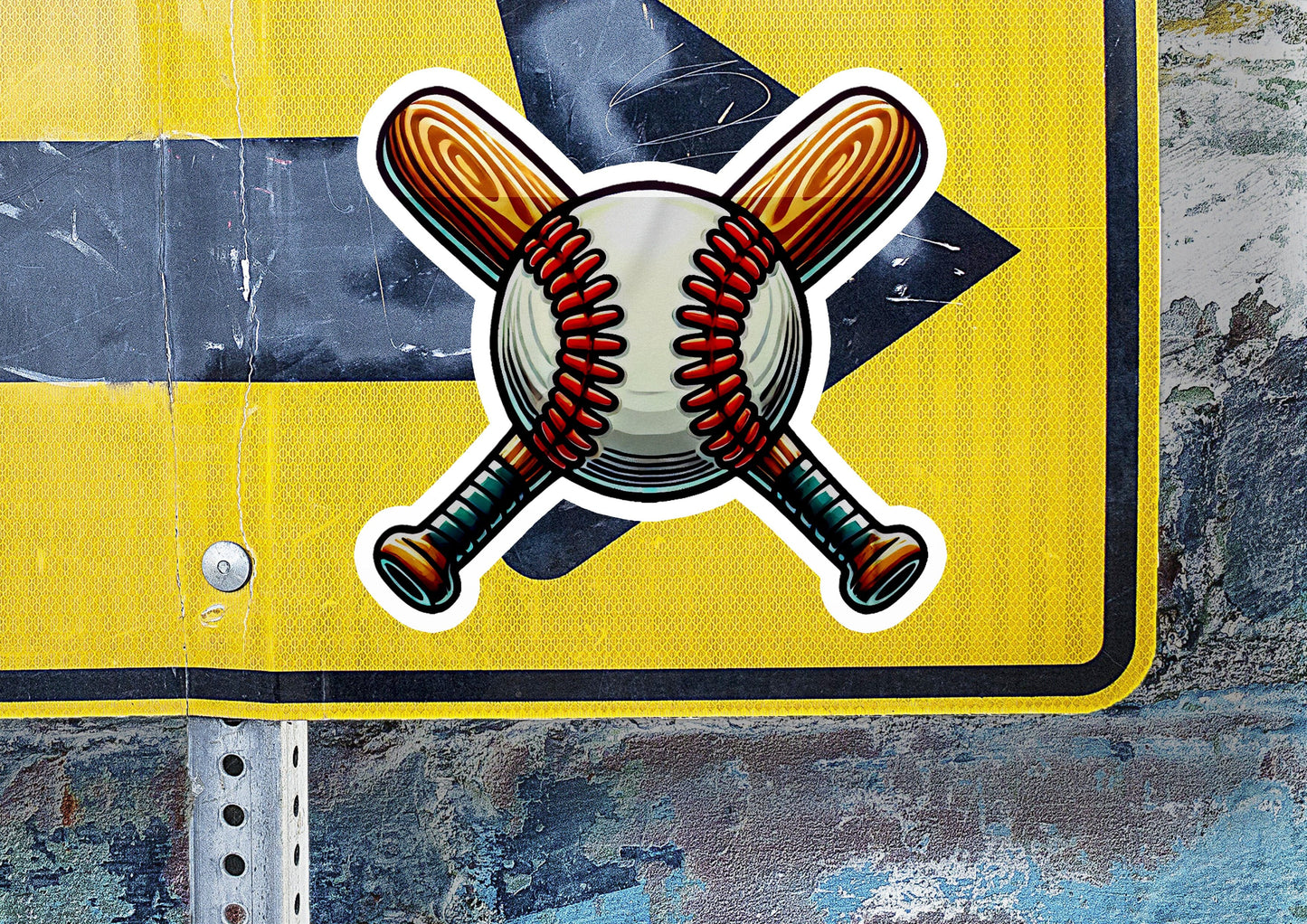 a close up of a street sign with baseballs on it