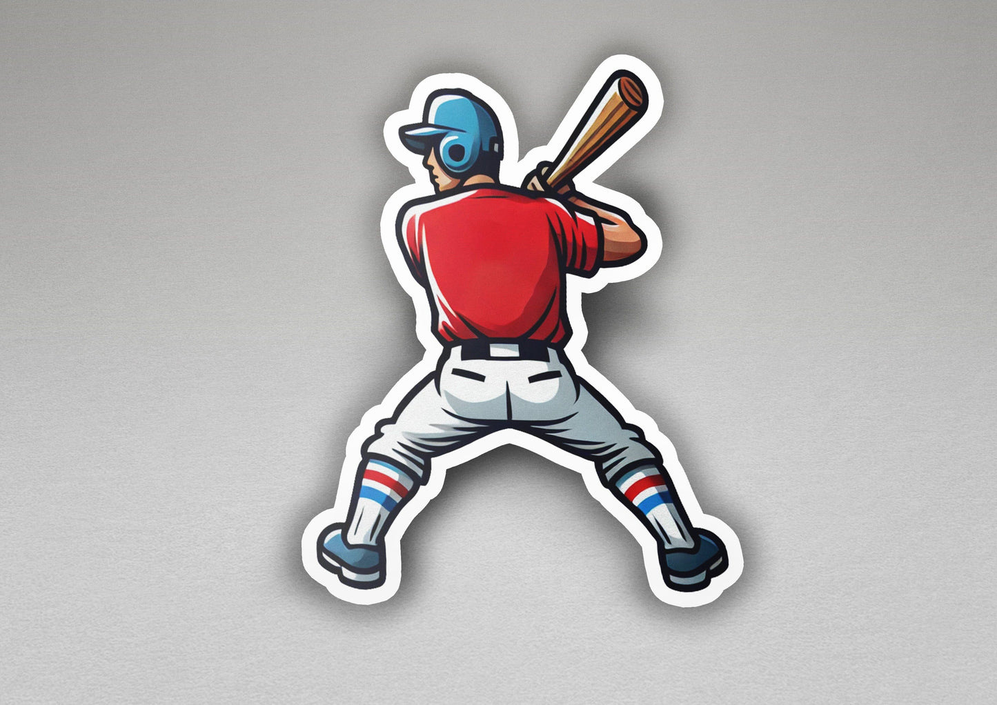 a sticker of a baseball player holding a bat