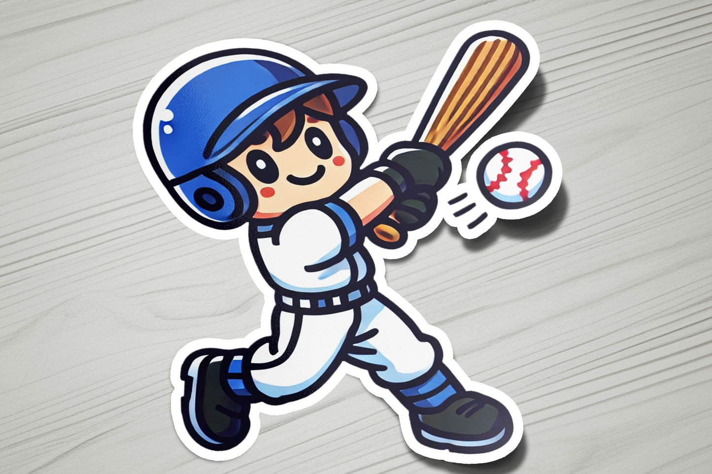 a sticker of a baseball player swinging a bat