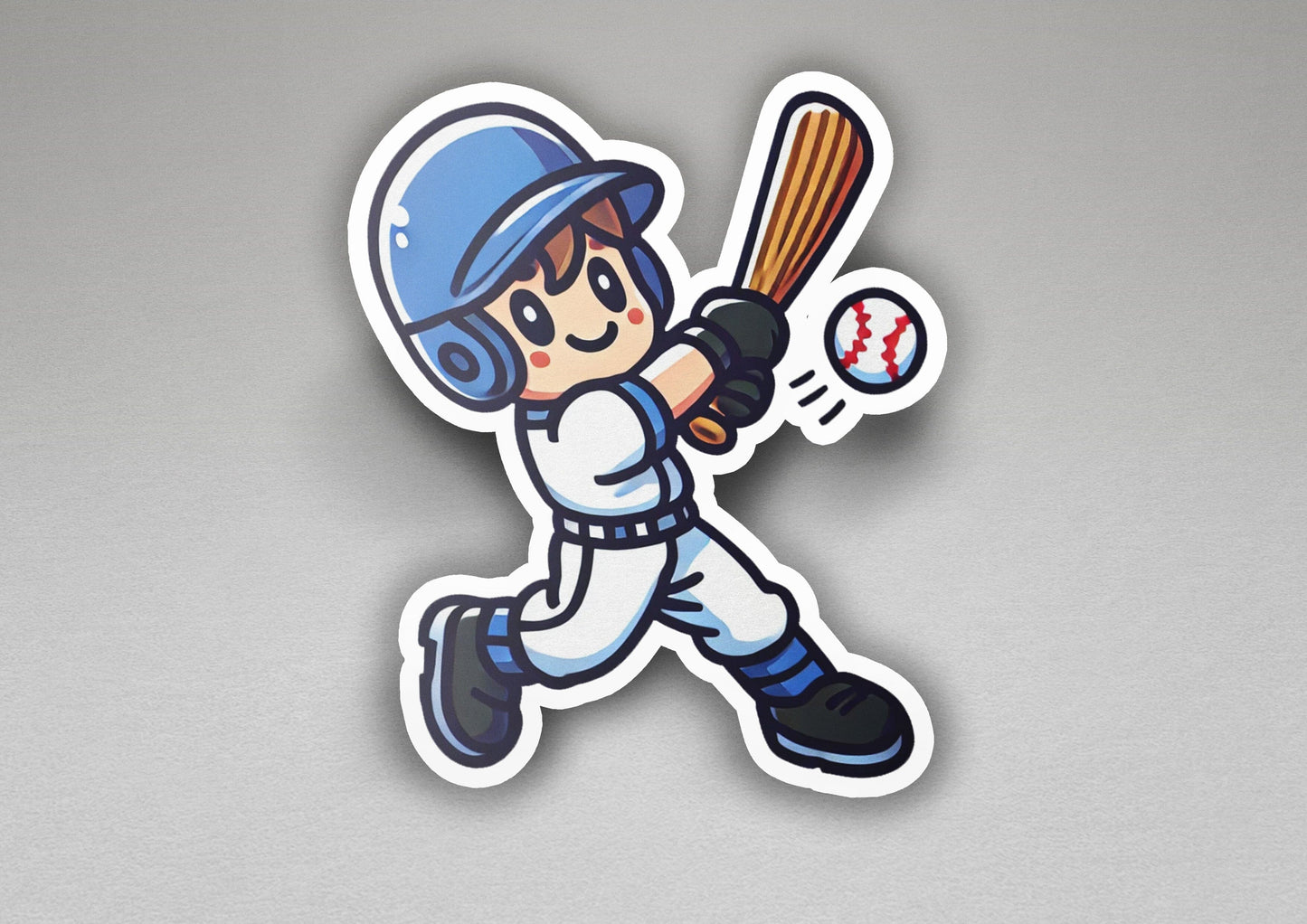a sticker of a baseball player swinging a bat