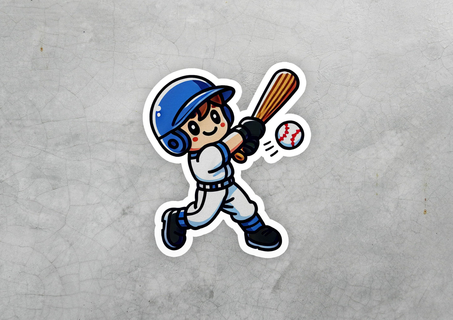 a sticker of a baseball player swinging a bat