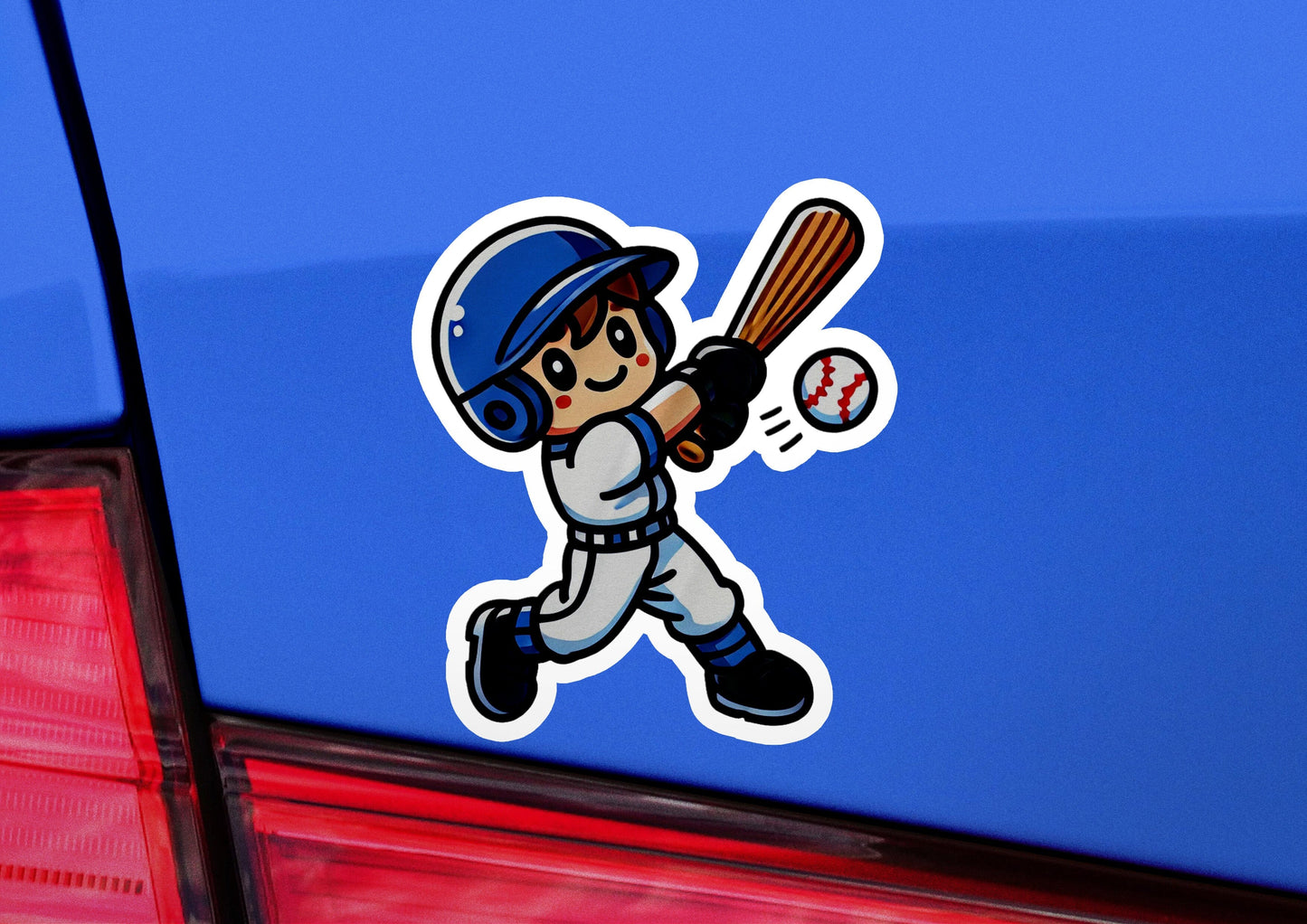 a sticker of a baseball player holding a bat