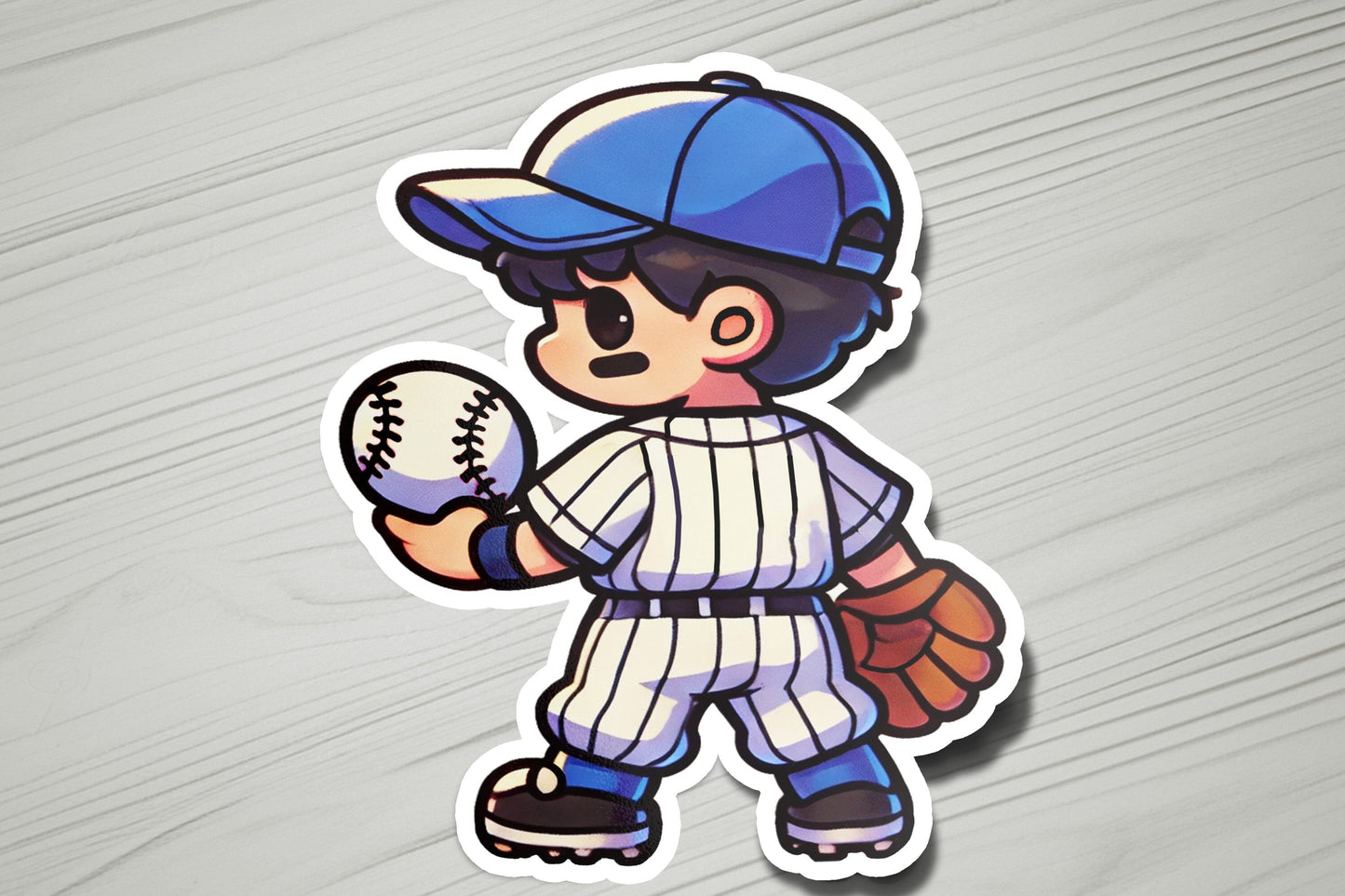 a sticker of a baseball player holding a ball