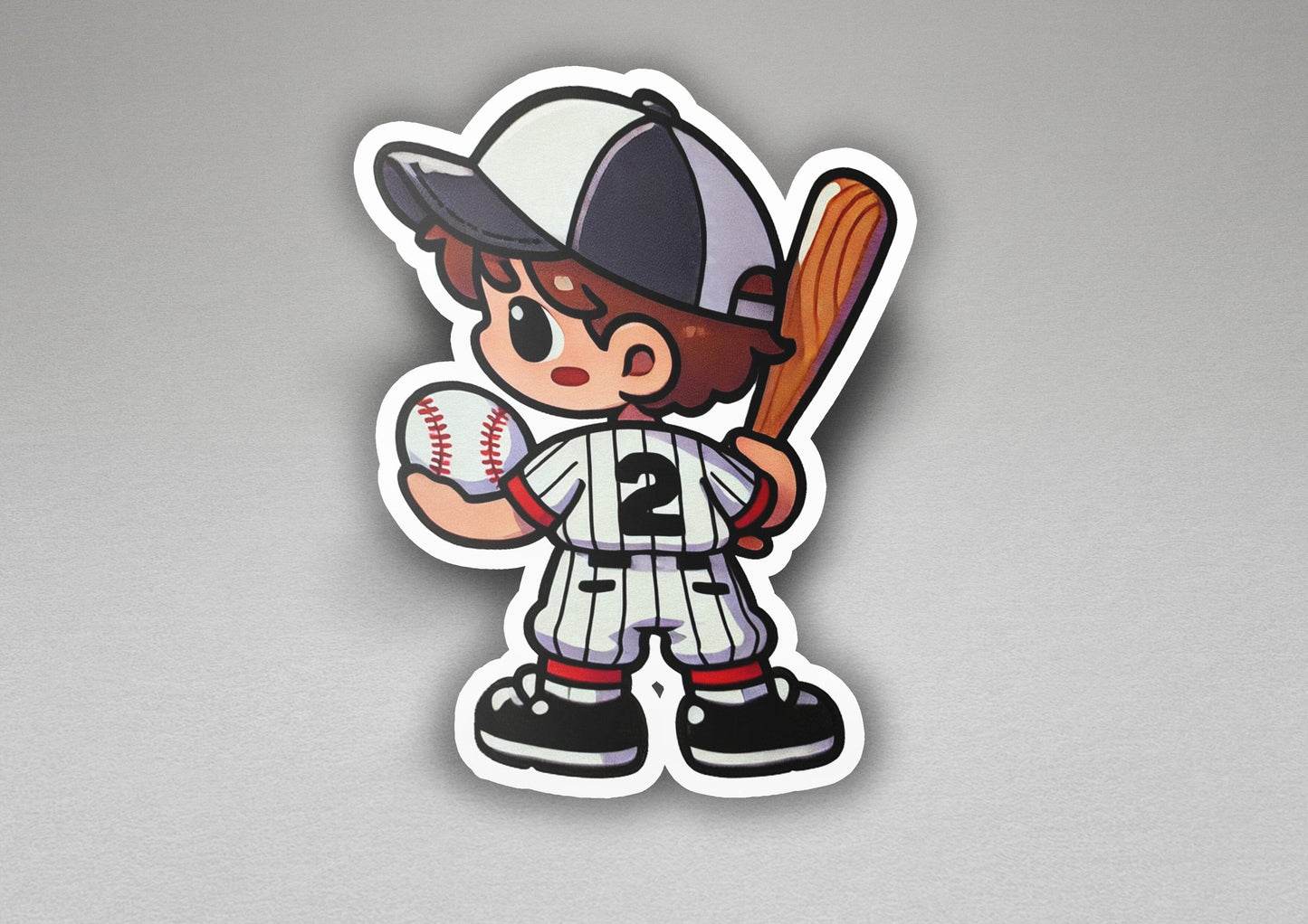 a sticker of a baseball player holding a bat