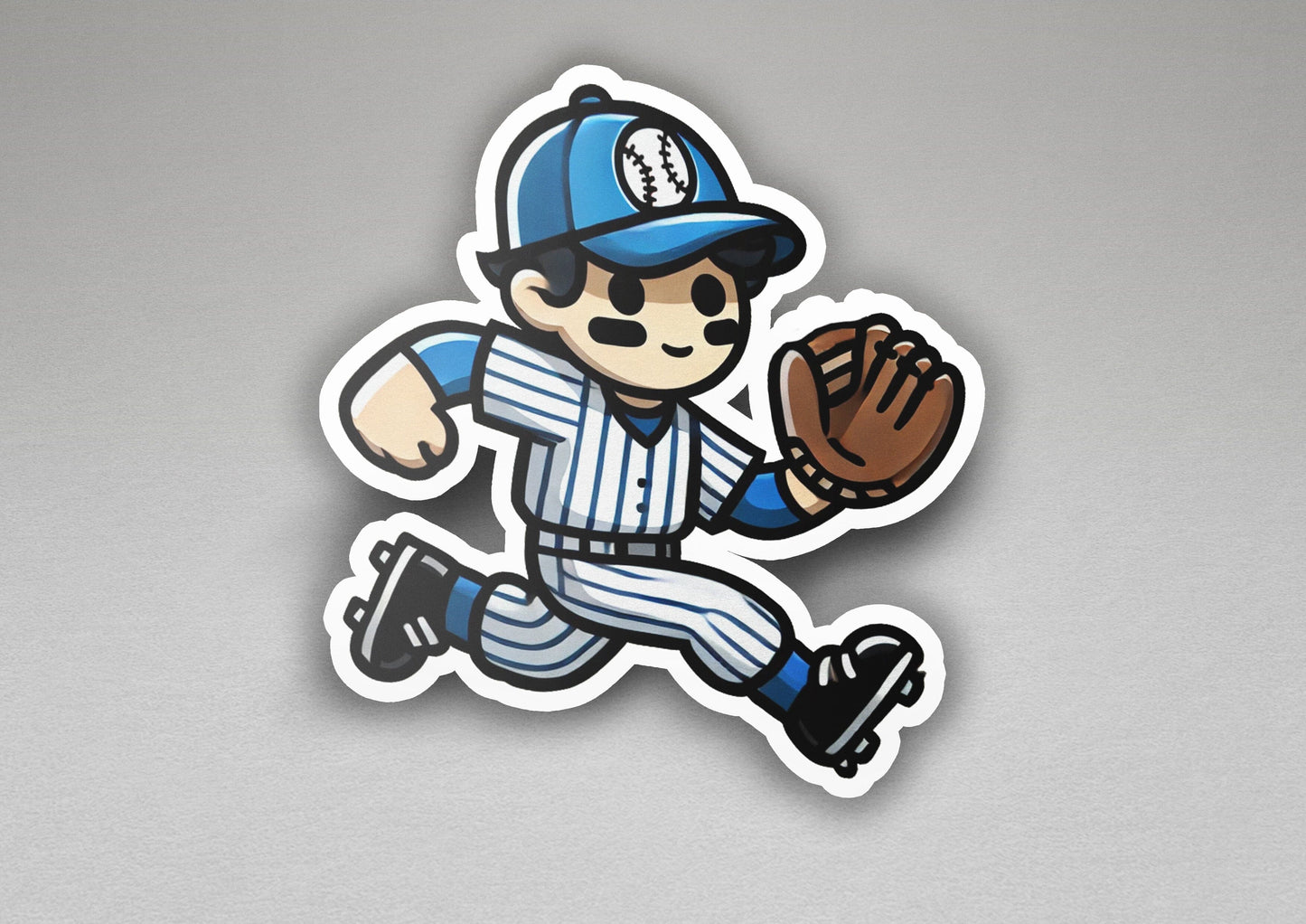 a sticker of a baseball player with a glove