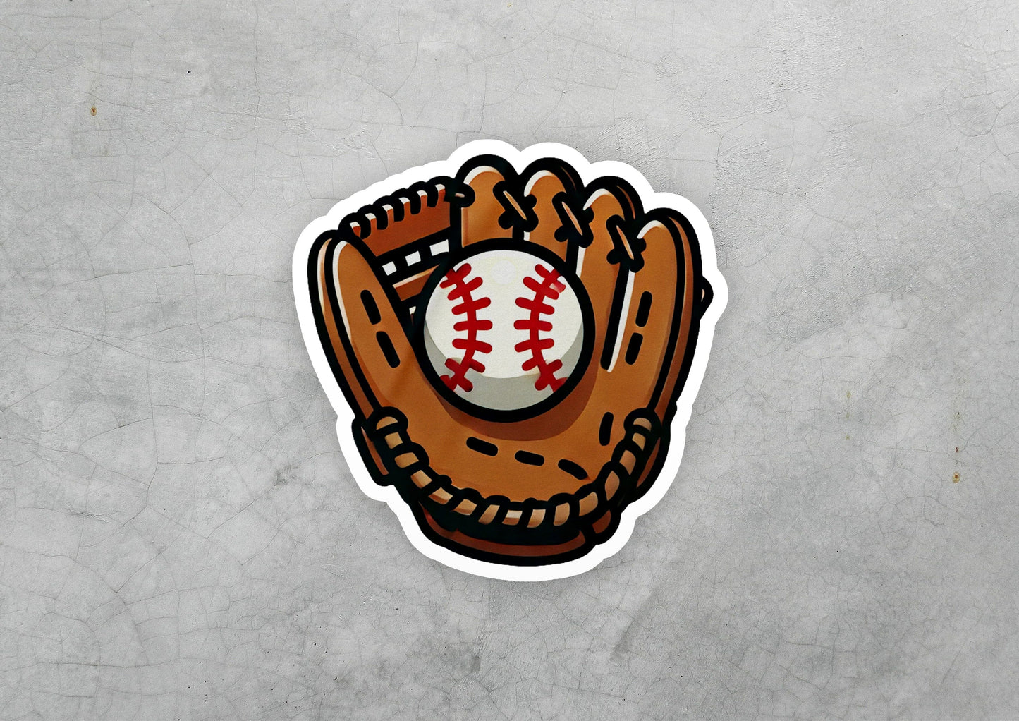 a sticker of a baseball glove with a baseball in it