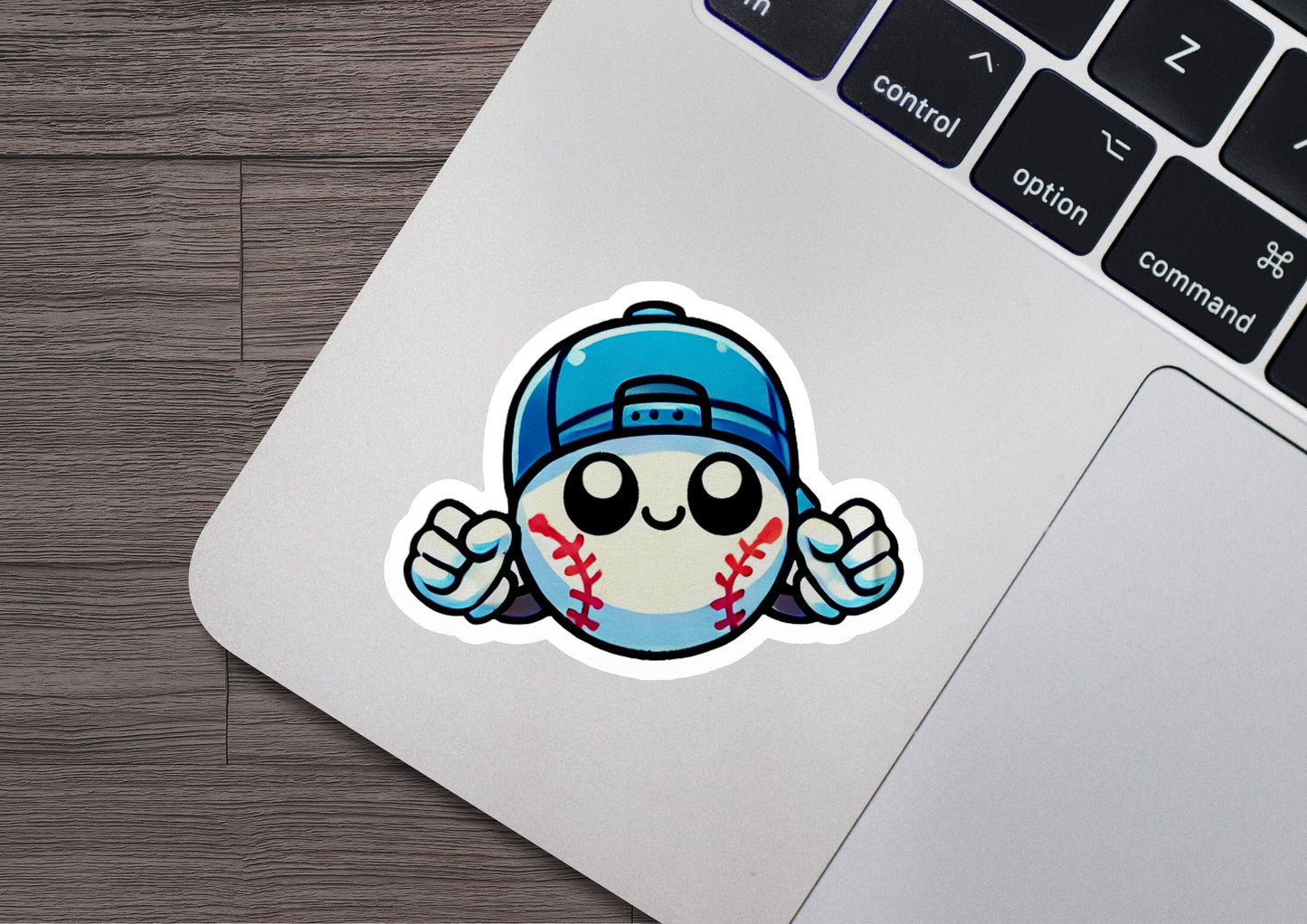 a laptop with a sticker of a baseball player