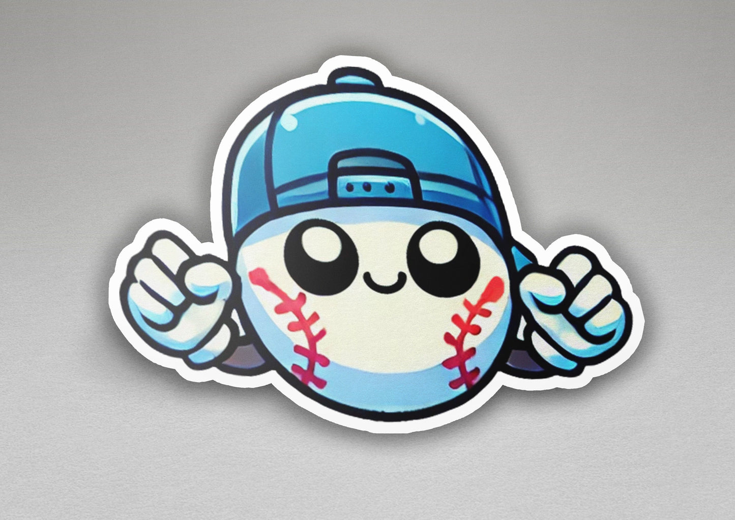 a sticker of a baseball with a hat on