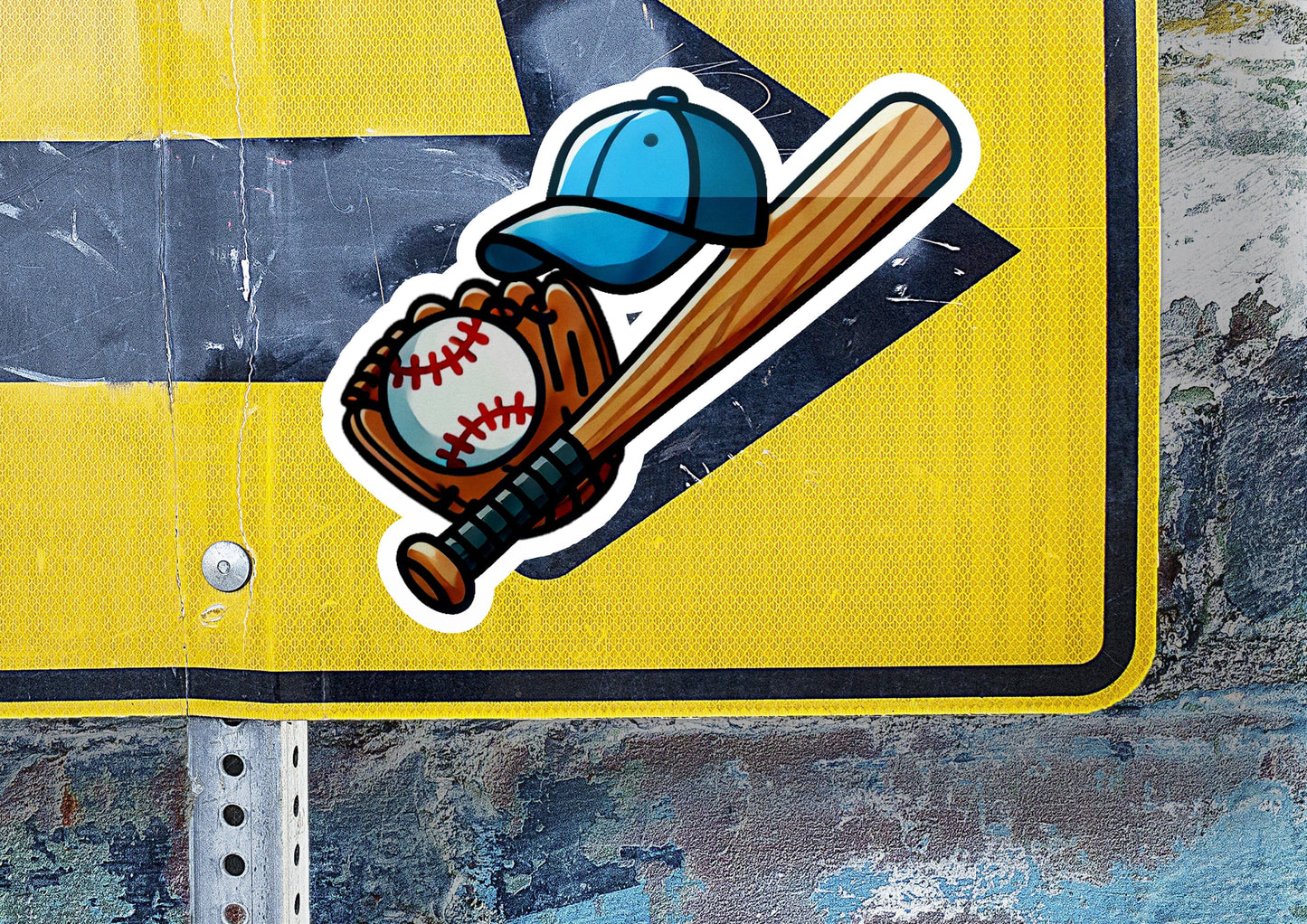 a sticker of a baseball and a baseball glove