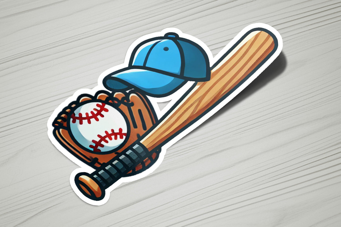 a sticker of a baseball and a baseball glove