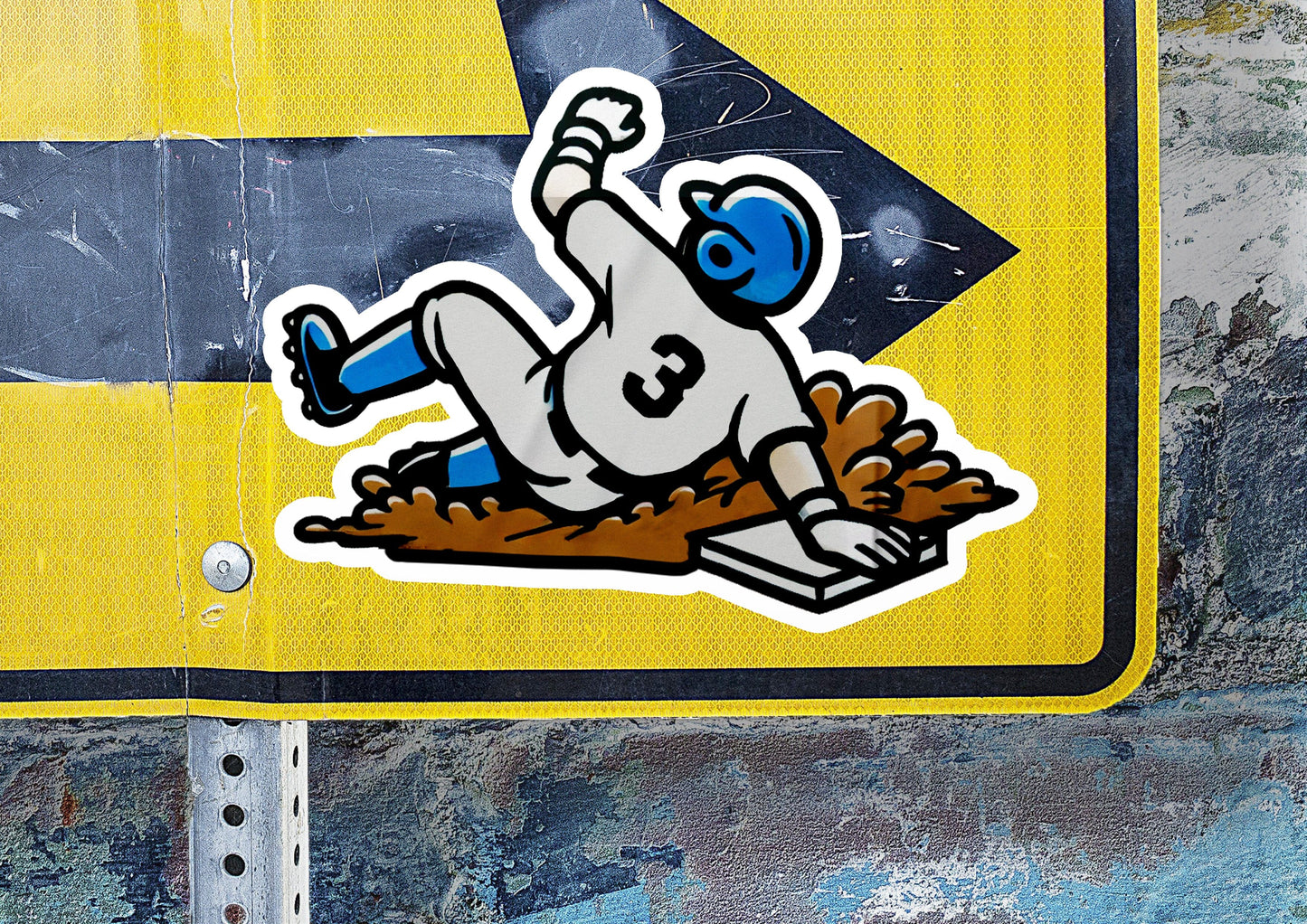 a sticker of a baseball player sliding into a base