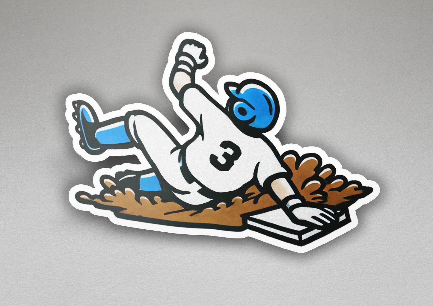 a sticker of a baseball player sliding into a base