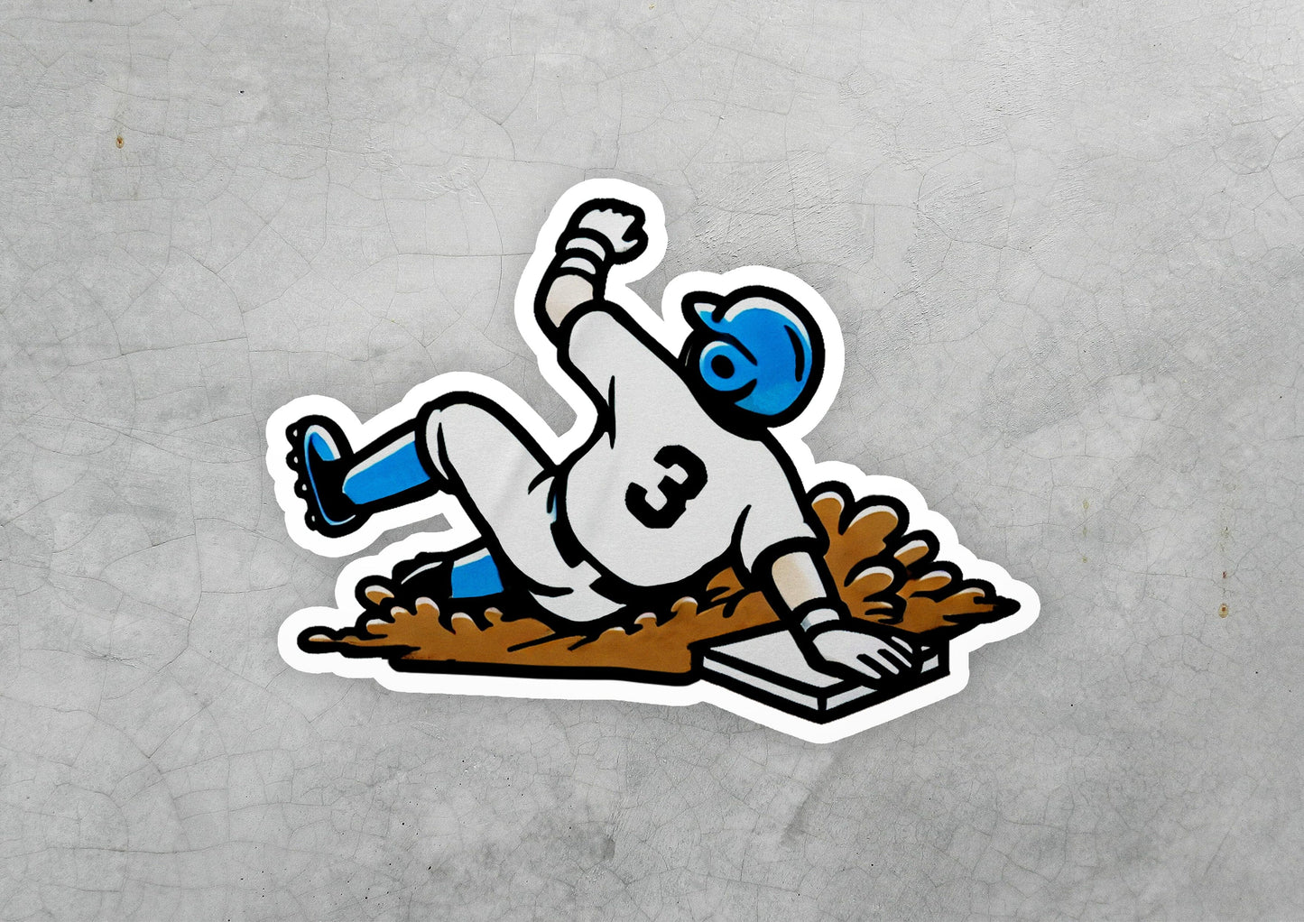 a sticker of a baseball player sliding into a base