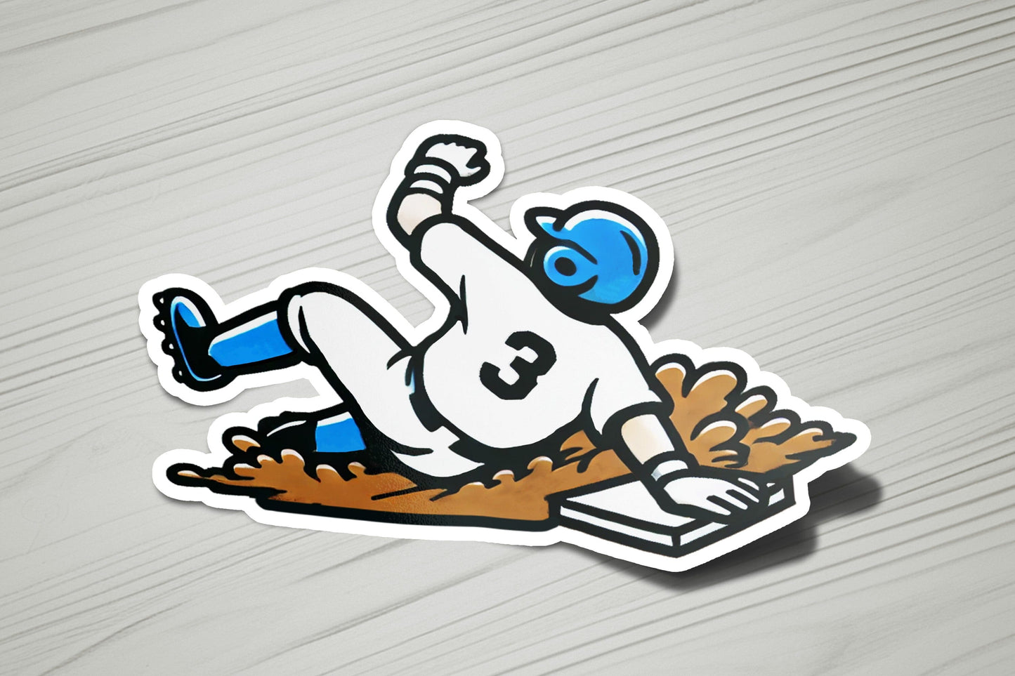 a sticker of a baseball player sliding into a base
