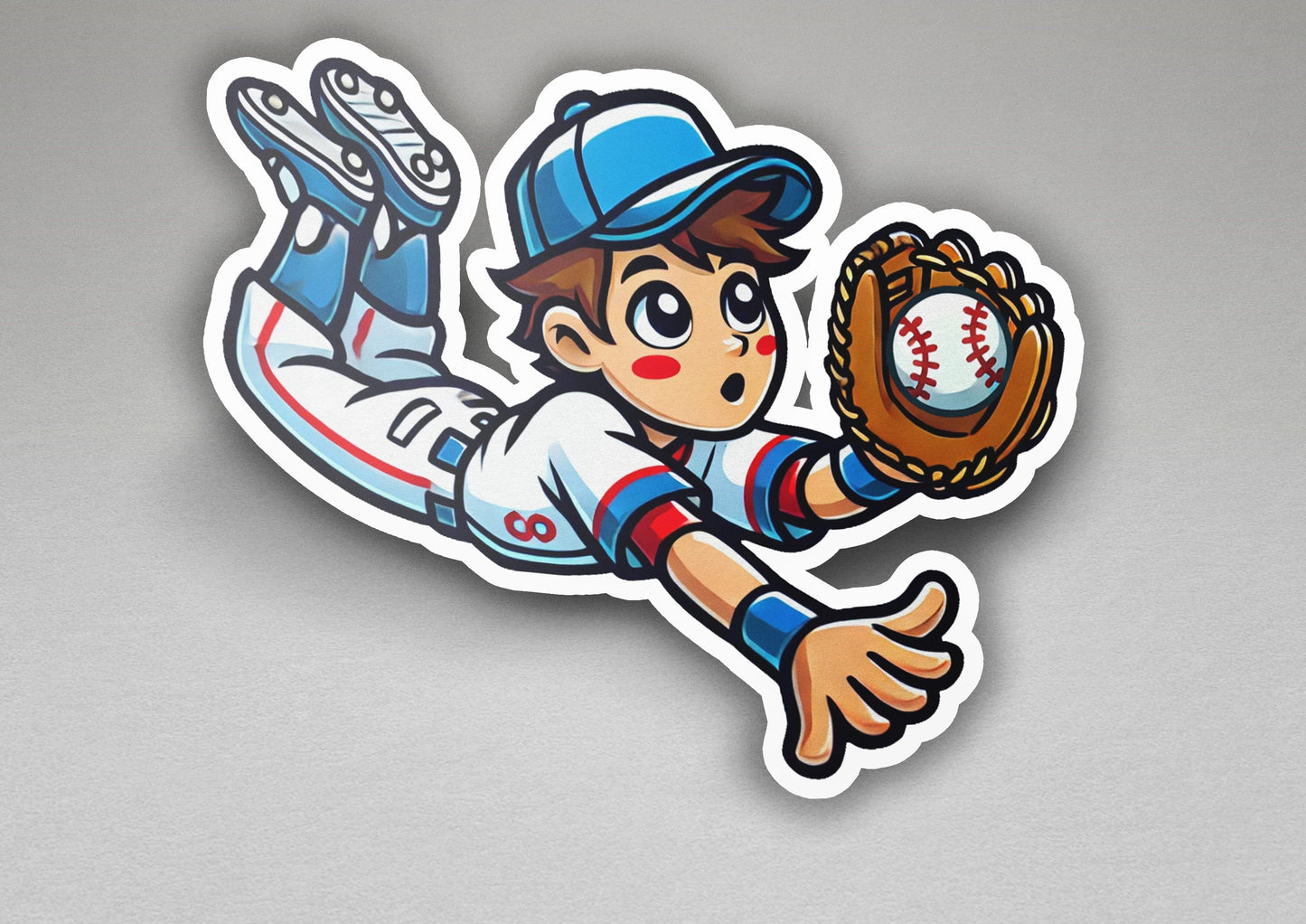 a sticker of a baseball player catching a ball