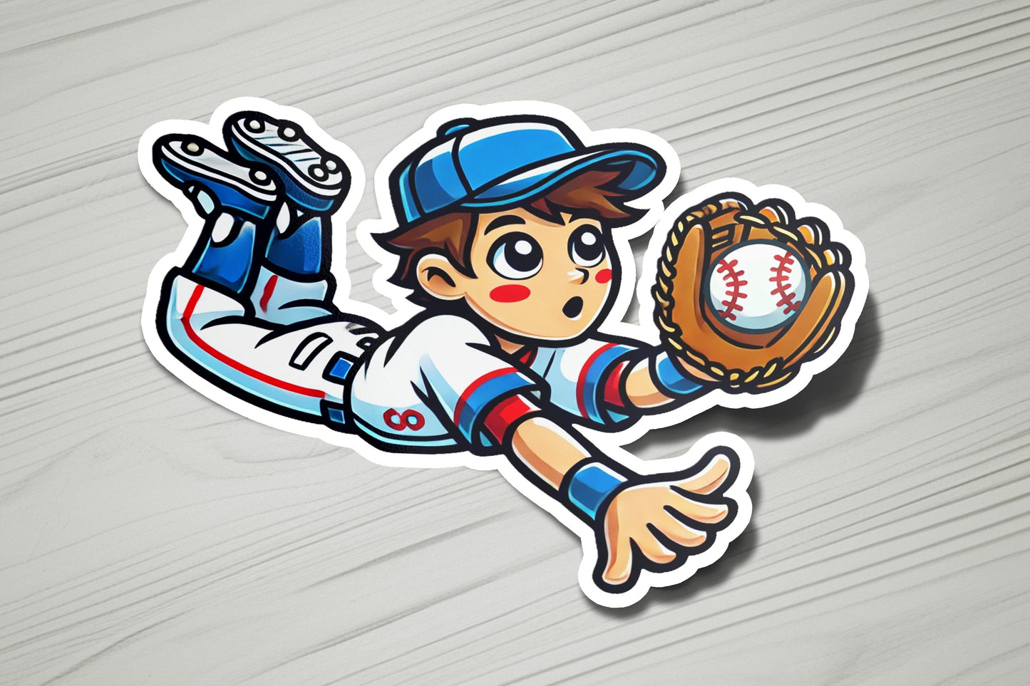 a sticker of a baseball player catching a ball