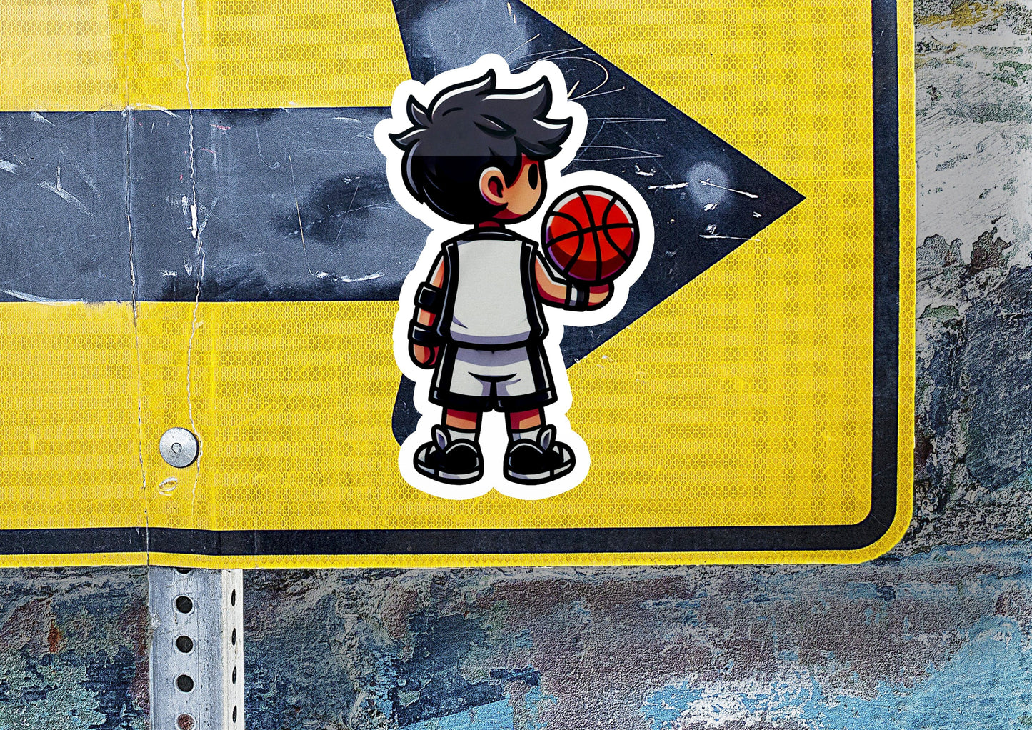 a sticker of a boy holding a basketball