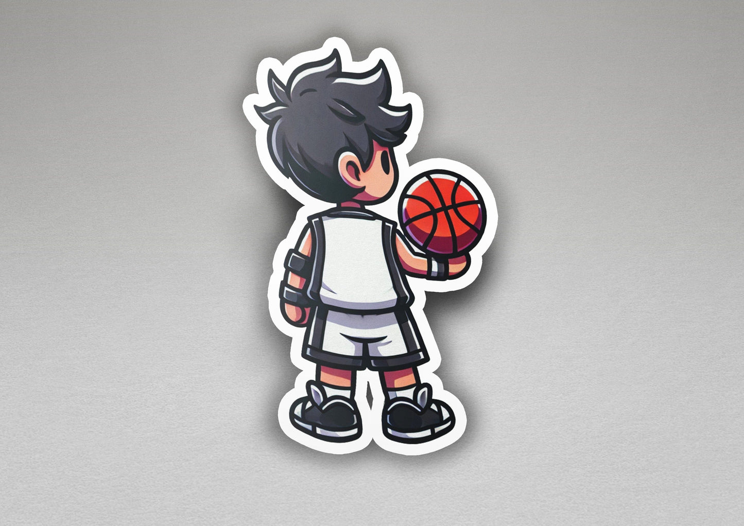 a sticker of a boy holding a basketball
