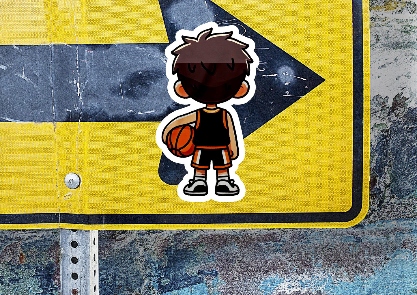 a sticker of a boy holding a basketball ball