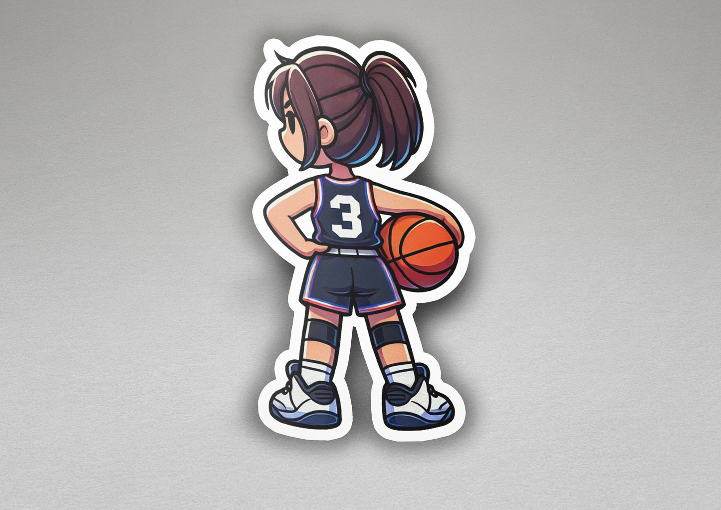 a sticker of a girl holding a basketball