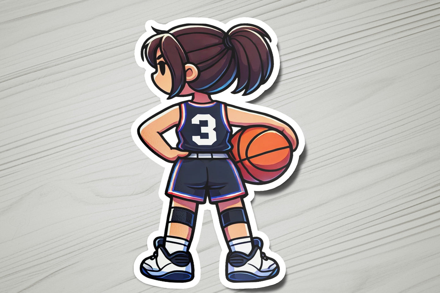 a sticker of a girl holding a basketball