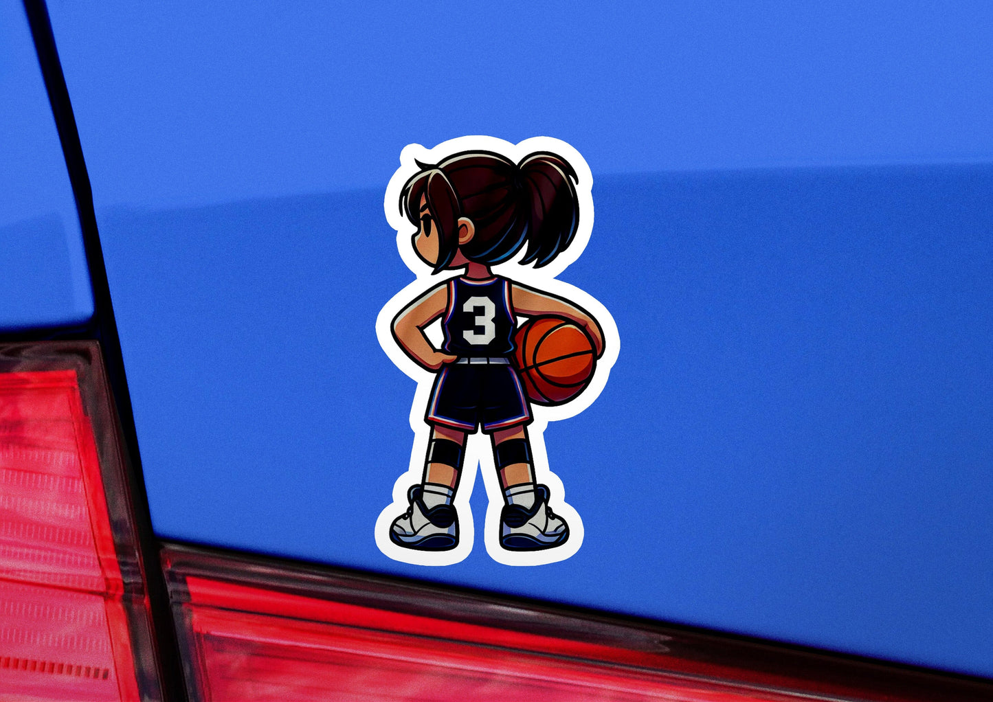 a sticker of a girl holding a basketball